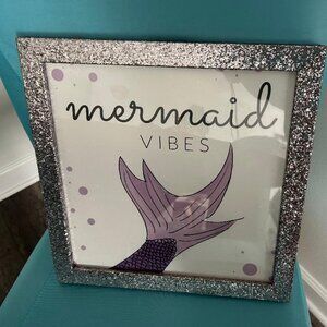 Mermaid Vibes Sparkled Wall Picture New 14x14 Silver Glitter